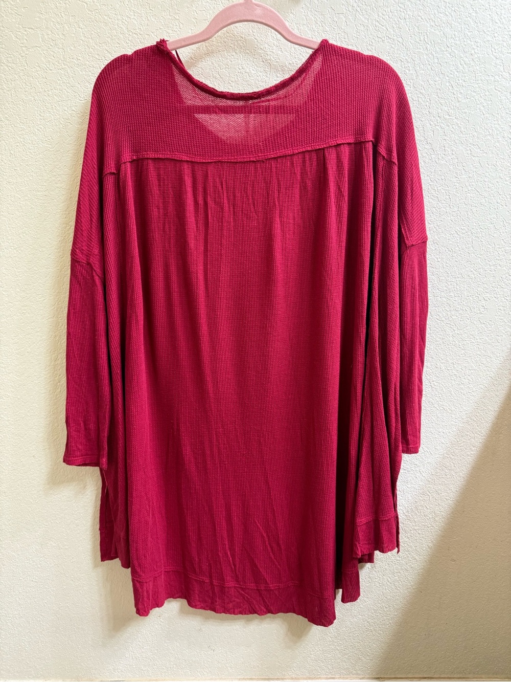 Free People Raspberry High-Low Waffle Henley Tunic - Picture 7 of 11